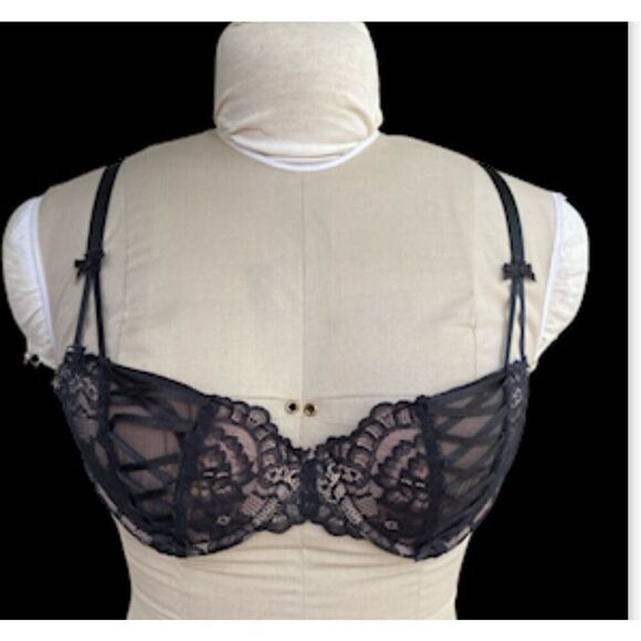 Adore Me Lace Balconette Bra Black 36C Lace Sheer - Picture 2 of 12